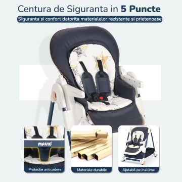 Scaun de Masa 3 in 1 Mavio® Ascend, Inaltime Ajustabila, Roti Detasabile, Varsta 6-36 luni, Greutate Maxima 30kg, Inclinare, Albastru - Img 5