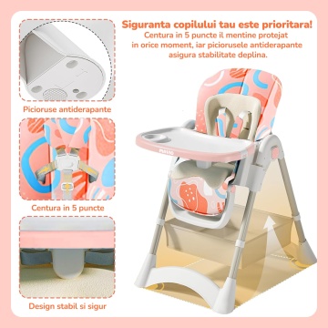 Scaun de Masa 3 in 1 pentru Bebelusi si Copii Mavio®, Model OMNY, 6-36 luni, Inaltime Reglabila, Greutate Maxima 25kg, Roz - Img 3