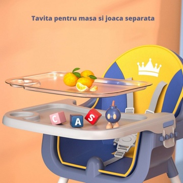 Scaun de Masa 3in1 pentru Bebelusi si Copii, Varsta 6-72 luni, Inaltime Ajustabila, Centura de Siguranta in 5 Puncte, Tavita Reglabila si Detasabila, Loc pentru Depozitare, Albastru - Img 6