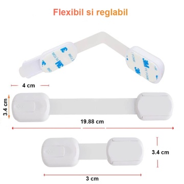 Set 6 Sigurante Usi Copii, Blocheaza Sertare, Frigider, Congelator, Ajustabile pe Lungime, Adeziv Puternic 3M, Fara Urme dupa Indepartare, Sistem de Inchidere Dublu, Alb - Img 9