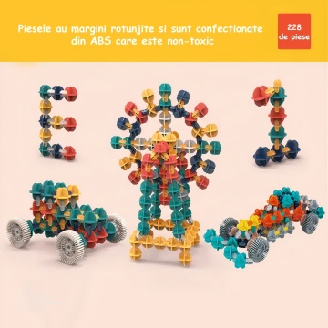 Set de Constructie pentru Copii Mavio®, 228 de Piese, Jucarie Interactiva STEM cu Variante Infinite de Asamblare, Material Solid Non-Toxic, Multicolor, 3 Ani + - Img 7