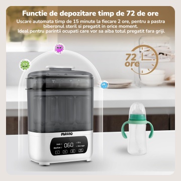 Sterilizator Electric si Uscator Mavio®, Model Elite, Capacitate 6 - 10 Biberoane, Functii: Sterilizare, Uscare Rapida, Depozitare, Auto, 600W, Control Tactil, Ceas Digital - Img 2