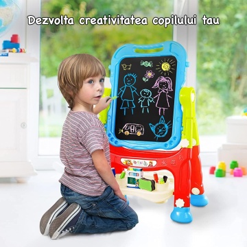 Tabla Magnetica Educativa pentru Copii Mavio®, cu Doua Fete Scris si Desenat, Creta, Magneti, Markere si Burete Incluse, Inaltime 66 cm - Img 4