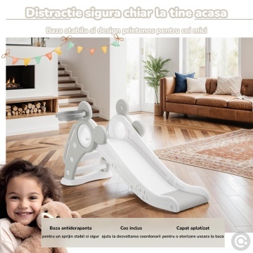 Tobogan Copii Mavio® cu Cos Baschet, 1–4 Ani, Panta Alunecare 115 cm, Structura HDPE Durabila, Pliabil, Stabil si Sigur, Design Ergonomic, Interior/Exterior, Dimensiuni 125x66x33 cm, Gri - Img 7