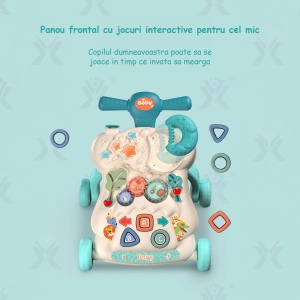Antemergator Multifunctional Mavio®, pentru Bebelusi si Copii cu Varsta de pana la 36 de Luni, Interactiv si Educativ, Lumini si Sunete, Centru de Activitati, 4 Roti Ajustabile, Turcoaz - Img 3