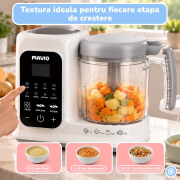 Aparat de Gatit cu Aburi Mavio® pentru Bebelusi, Gatire si Mixare Automata, Mixare Manuala, Functie One-Touch, Timer Automat, Cana 1050 ml, Capacitate Mixare 400 ml, Rezervor Apa 250 ml, Curatare Profunda, BPA Free, 300 W - Img 6