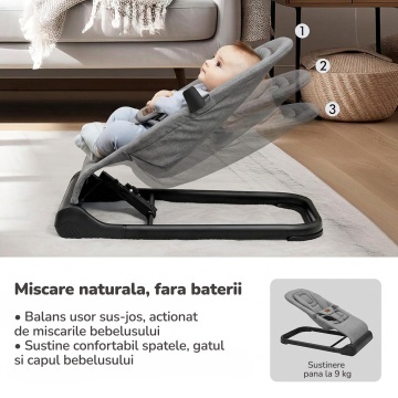 Balansoar Bebelusi Mavio®, 0-6 Luni, Greutate Maxima 9 kg, Reglare Inaltime pe 3 Niveluri, Cadru Rezistent din Fier si Aluminiu, Sezut Confortabil, Design Ergonomic, Stabil si Usor de Transportat, Bej - Img 3