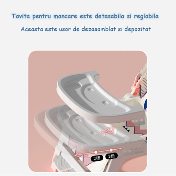 Balansoar Multifunctional 4 in 1, Ergonomic, Spatar Reglabil in Trei Trepte, Jucarii Detasabile, Centura de Siguranta, Masuta Retractabila, Husa Detasabila si Lavabila, Greutate Suportata 25 kg, Albastru - Img 5
