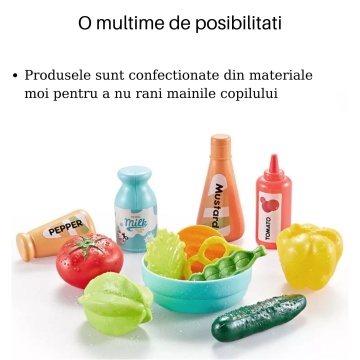 Bucatarie multifunctionala completa pentru copii, chiuveta cu circuit de apa, frigider, aragaz, tablita pentru notite, fructe, legume, multiple accesorii, 42 de piese in total, albastra - Img 2