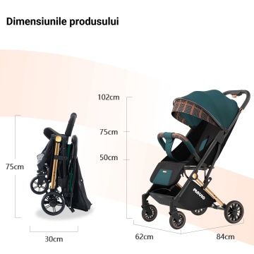 Carucior Sport pentru Copii Mavio®, Suport Jucarii, Aluminiu, Roti cu Suspensie, Pliabil, Tip Troller, Sistem Dublu de Blocare, Centura Siguranta, Verde - Img 3
