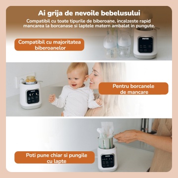 Incalzitor Biberon Mavio® pentru Bebelusi, 7in1, Functii: Incalzire Mancare, Dezghetare Rapida, Sterilizare, Pastrare la Cald 24 Ore, 35 - 60°C, 400W, Control Touch, Fara BPA, Alb - Img 6