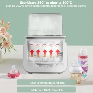Incalzitor Dublu pentru Biberoane Mavio®, Putere 500 W, Capacitate 2 Biberoane, Pentru Lapte si Mancare Bebelusi, Functie Sterilizare, Decongelare Lapte Matern, Incalzire Rapida, Ecran LCD, Material PP BPA Free, Varsta 0-3 Ani - Img 5