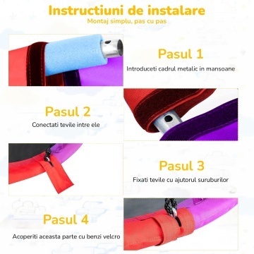 Leagan Circular pentru Copii si Adulti Mavio®, Diametru 100 cm, Interior si Exterior, Tip Cuib Barza, Capacitate 150 kg, Franghii Reglabile Anti Rasucire, Cadru din Otel Galvanizat, Material Oxford Rezistent, Perna Inclusa, Montaj Rapid, Multicolor - Img 4