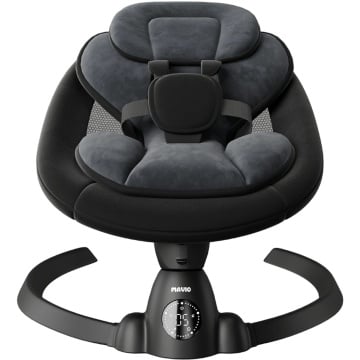 Leagan Electric Mavio®, Balansoar Bebelusi 0-9 luni, Copertina Detasabila, Plasa Tantari, Bara Jucarii, Functie Temporizator, 5 Trepte, Telecomanda, Bluetooth, Centura de Siguranta, Control Tactil, 10 Melodii, Greutate Suportata 9 kg, Negru - Img 1