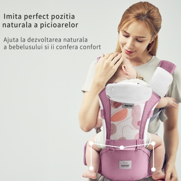 Marsupiu Bebe Mavio®, Ergonomic, 6 Pozitii de Purtare, intre 0 si 36 de luni, Greutate Maxima 14.9 kg, Roz - Img 4