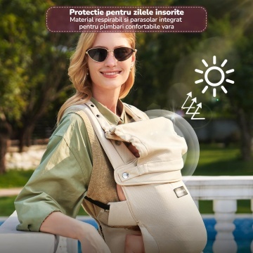 Marsupiu Ergonomic pentru Bebelusi Mavio®, 0-9 Luni, 3.2-11 Kg, Air Mesh Respirabil, Suport pentru Spate si Solduri, Bretele Incrucisate, Catarame Sigure, Protectie UV Ajustabila, Suport Captusit pentru Gat, Pozitie Ergonomica M si C, Bej - Img 5