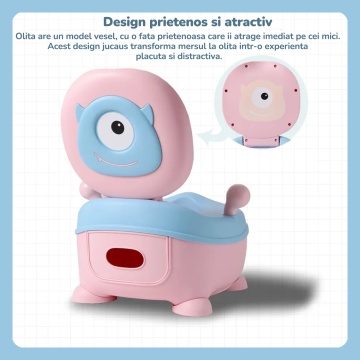 Olita pentru Copii Mavio®, Model Prietenos, Material PP de Inalta Calitate, Colac Moale, Sigur pentru Copiii Mici, Non-Toxic, Compartiment Detasabil, Usor de Curatat, Picioare Antiderapante, Inaltime de 22.2 cm, Roz - Img 4