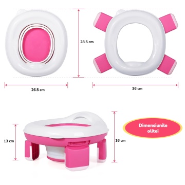 Olita Portabila Copii Mavio®, Reductor WC Pliabil, Saculeti Inclusi, Husa Transport, Capac, Varsta 1-3 Ani, Usor de Curatat, Fara BPA, Picioare Anti-derapante, Roz - Img 6