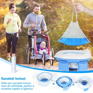 Olita Portabila Copii Mavio®, Reductor WC Pliabil, Saculeti Inclusi, Husa Transport, Capac, Varsta 1-3 Ani, Usor de Curatat, Fara BPA, Picioare Anti-derapante, Albastru - Img 4