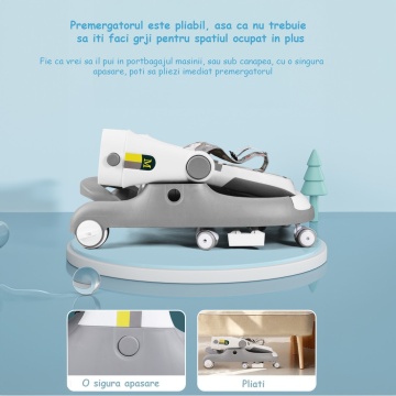 Premergator Reglabil pentru Bebelusi cu Varsta intre 12-18 Luni, Pliabil cu 3 Jucarii, Material Respirabil, Greutatea Maxima Suportata 30 kg, Gri - Img 5