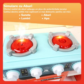 Resigilat - Bucatarie pentru Copii Mavio®, Simulare Gatit, Chiuveta cu Circuit Apa, Aragaz cu Aburi, Hota Interactiva, 77 piese, Inaltime 83, Lumini si Sunete Realiste, Ustensile Preparare Mancare, Portocaliu - Img 6