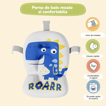 Resigilat - Cadita Pliabila pentru Bebelusi Mavio®, Model Little Dino, 0 - 36 Luni, 32 Litri, 63 cm, Perna de Baie Hipoalergenica, Termometru Incorporat, Suport Cap de Dus, Dop Scurgere, Picioare Antiderapante, Gaura Agatare, Albastru - Img 6