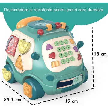 Resigilat - Jucarie Interactiva pentru Copii Mavio®, Telefon Educativ Tip Autobuz Muzical, cu Sunete Diverse, Jocuri, Verde - Img 6