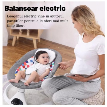 Resigilat - Leagan Electric, Acoperis Rabatabil si Plasa Protectie Tantari pentru Bebelusi, Conexiune Bluetooth, Telecomanda, Jucarii si Melodii - Img 2