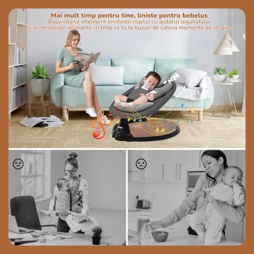Resigilat - Leagan Electric Mavio®, Balansoar Bebelusi 0-9 luni, Copertina Detasabila, Plasa Tantari, Bara Jucarii, Functie Temporizator, 5 Trepte, Telecomanda, Bluetooth, Centura de Siguranta, Control Tactil, 10 Melodii, Greutate Suportata 9 kg, Negru - Img 5