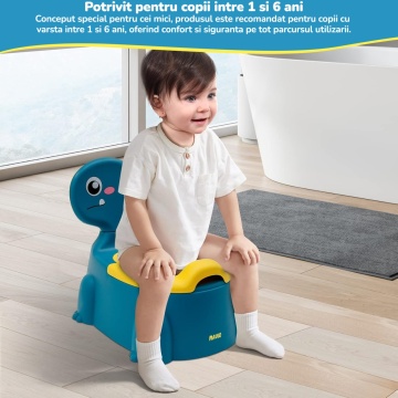 Resigilat - Olita pentru Copii Mavio®, Model Dinozaur, Colac Moale, Design Ergonomic, Non-Toxic, Varsta 1-6 Ani, Compartiment Detasabil, Maner Transport, Usor de Curatat, Picioare Anti-derapante, Albastru - Img 5