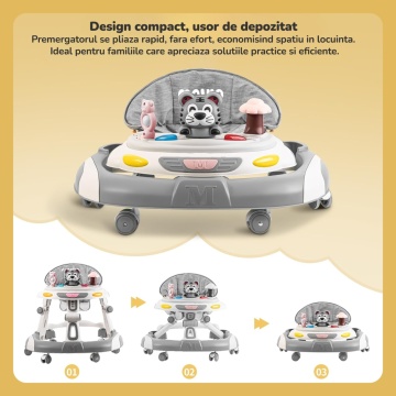 Resigilat - Premergator Copii 2 in 1 Mavio®, Model EasyRide, Rotobil pentru Bebelusi, Mod Antemergator, Varsta Recomandata 6-36 Luni, Maner, Pliabil, Inaltime Ajustabila, Jucarii Interactive, Anti Cadere, Roti 360 Grade, Masuta Mancare Bebe - Img 2