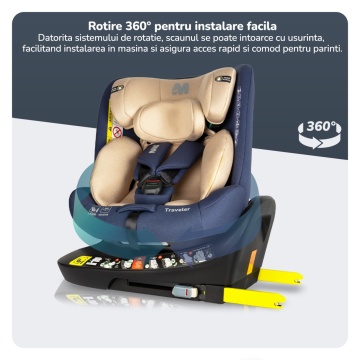 Resigilat - Scaun Auto Bebelusi Mavio®, Model Traveler, 40-150 cm, Rotatie 360 de grade, ISOFIX, Copii intre 0 - 12 ani, Omologat i-Size R129, Albastru/ Crem - Img 2