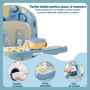 Resigilat - Scaun de Masa 3 in 1 pentru Bebelusi si Copii Mavio®, Model OMNY, 6-36 luni, Inaltime Reglabila, Greutate Maxima 25kg, Albastru - Img 5