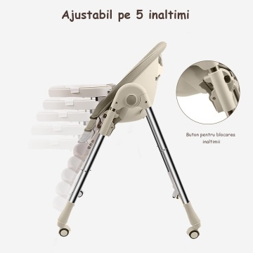 Resigilat - Scaun de Masa 3in1 pentru Bebelusi si Copii, Varsta 6-72 luni, Inaltime Ajustabila, Centura de Siguranta in 5 Puncte, Tavita Reglabila si Detasabila, Greutate Maxima 50kg, Crem - Img 2