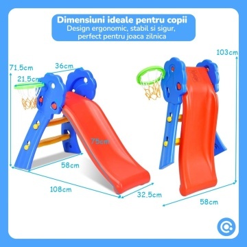 Resigilat - Tobogan Copii Mavio® cu Cos Baschet, 2–5 Ani, Panta Alunecare 98 cm, Structura HDPE Durabila, Stabil si Sigur, Design Ergonomic, Interior/Exterior, Dimensiuni 107x60x72 cm - Img 4