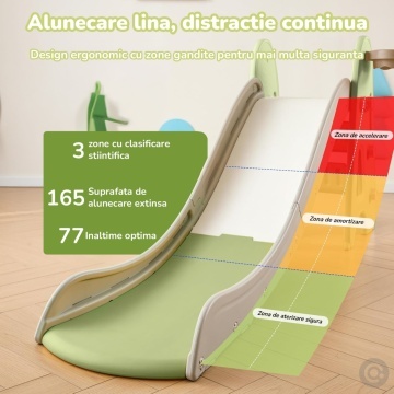 Resigilat - Tobogan Copii Mavio® cu Cos Baschet, 3–6 Ani, Panta Alunecare 165 cm, Structura HDPE Durabila, Pliabil, Stabil si Sigur, Design Ergonomic, Interior/Exterior, Dimensiuni 175x47x77 cm, Verde - Img 5