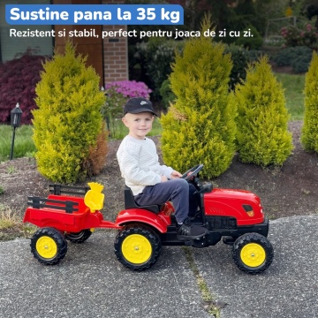 Resigilat - Tractor cu Pedale Copii Mavio®, cu Remorca Detasabila, Lopatica si Grebla Incluse, Volan, Roti Antiderapante, Cadru Stabil, Suporta pana la 35 kg, Varsta Recomandata 3 ani+, Rosu - Img 8