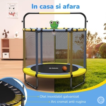 Resigilat - Trambulina pentru Copii Mavio®, 140 cm, Interior/Exterior, cu Bara de Sustinere, Cos si Minge de Baschet Incluse, Plasa de Protectie Interioara, Cadru din Otel Galvanizat, Design Anti-Cadere, Capacitate 45 kg, Sigura si Stabila - Img 4