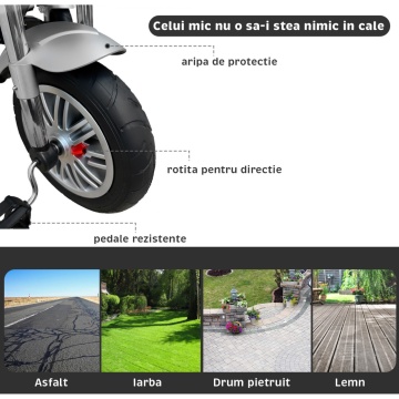 Resigilat - Tricicleta pentru Copii Mavio®, Pozitie de Somn, Centura de Siguranta, Far cu Lumina, Oglinzi, Cauciucuri Spuma EVA, Greutate Maxima Admisa 25kg, Negru - Img 2