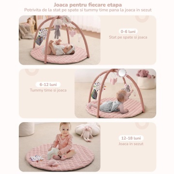 Saltea Activitati Mavio®, Centru de Joaca pentru Bebelusi 0-36 Luni, Arcada cu Jucarii Suspendate, Joc de Dezvoltare Multi-Mod, Stimulare Senzoriala, Jucarii Multiple, Dimensiune 85 x 85 x 50 cm, Roz - Img 4