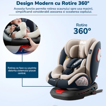Scaun Auto Bebelusi Mavio®, Model Asento, 360 de grade, ISOFIX, Copii intre 0 - 12 ani, Omologat i-Size R129, Bej Gri - Img 2