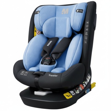 Scaun Auto Bebelusi Mavio®, Model Traveler, 40-150 cm, Rotatie 360 de grade, ISOFIX, Copii intre 0 - 12 ani, Omologat i-Size R129, Negru/ Albastru