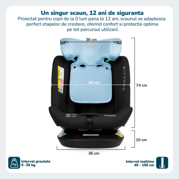 Scaun Auto Bebelusi Mavio®, Model Traveler, Rotatie 360 de grade, ISOFIX, Copii intre 0 - 12 ani, Omologat i-Size R129, Negru/ Albastru - Img 3