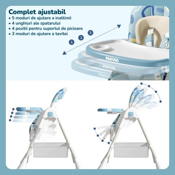 Scaun de Masa 3 in 1 pentru Bebelusi si Copii Mavio®, Model OMNY, 6-36 luni, Inaltime Reglabila, Greutate Maxima 25kg, Albastru - Img 2