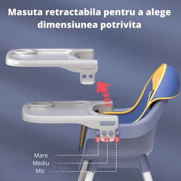 Scaun de Masa 3in1 pentru Bebelusi si Copii, Varsta 6-72 luni, Inaltime Ajustabila, Centura de Siguranta in 5 Puncte, Tavita Reglabila si Detasabila, Loc pentru Depozitare, Albastru - Img 7
