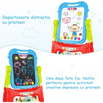 Tabla Magnetica Educativa pentru Copii Mavio®, cu Doua Fete Scris si Desenat, Creta, Magneti, Markere si Burete Incluse, Inaltime 66 cm - Img 5
