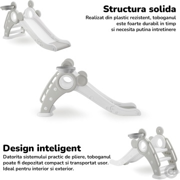 Tobogan Copii Mavio® cu Cos Baschet, 1–4 Ani, Panta Alunecare 115 cm, Structura HDPE Durabila, Pliabil, Stabil si Sigur, Design Ergonomic, Interior/Exterior, Dimensiuni 125x66x33 cm, Gri - Img 4