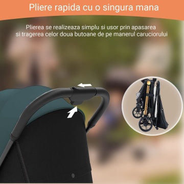 Carucior Sport pentru Copii Mavio®, Suport Jucarii, Aluminiu, Roti cu Suspensie, Pliabil, Tip Troller, Sistem Dublu de Blocare, Centura Siguranta, Verde - Img 4