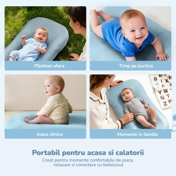Cosulet Bebelus pentru Dormit Mavio®, Baby Lounger, Pentru Bebelusi 0-12 Luni, Material 100% Bumbac, Design Ergonomic, Spatiu Confortabil pentru Odihna si Relaxare, Usor de Folosit Acasa sau in Calatorii, Albastru - Img 3