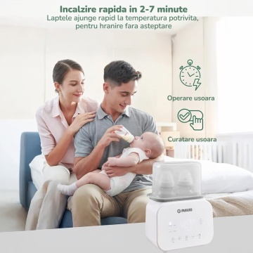 Incalzitor Dublu pentru Biberoane Mavio®, Putere 500 W, Capacitate 2 Biberoane, Pentru Lapte si Mancare Bebelusi, Functie Sterilizare, Decongelare Lapte Matern, Incalzire Rapida, Ecran LCD, Material PP BPA Free, Varsta 0-3 Ani - Img 2